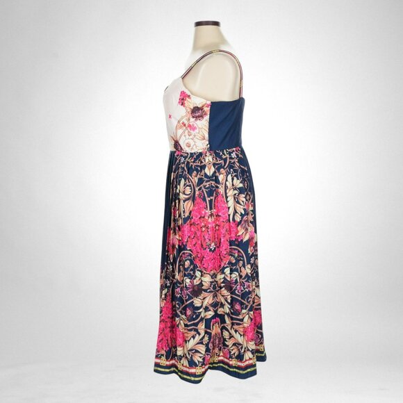 Dahlia MacPhee XL Women's Cocktail Dress Sleeveless Midi Pleated Pink Blue - Picture 6 of 6